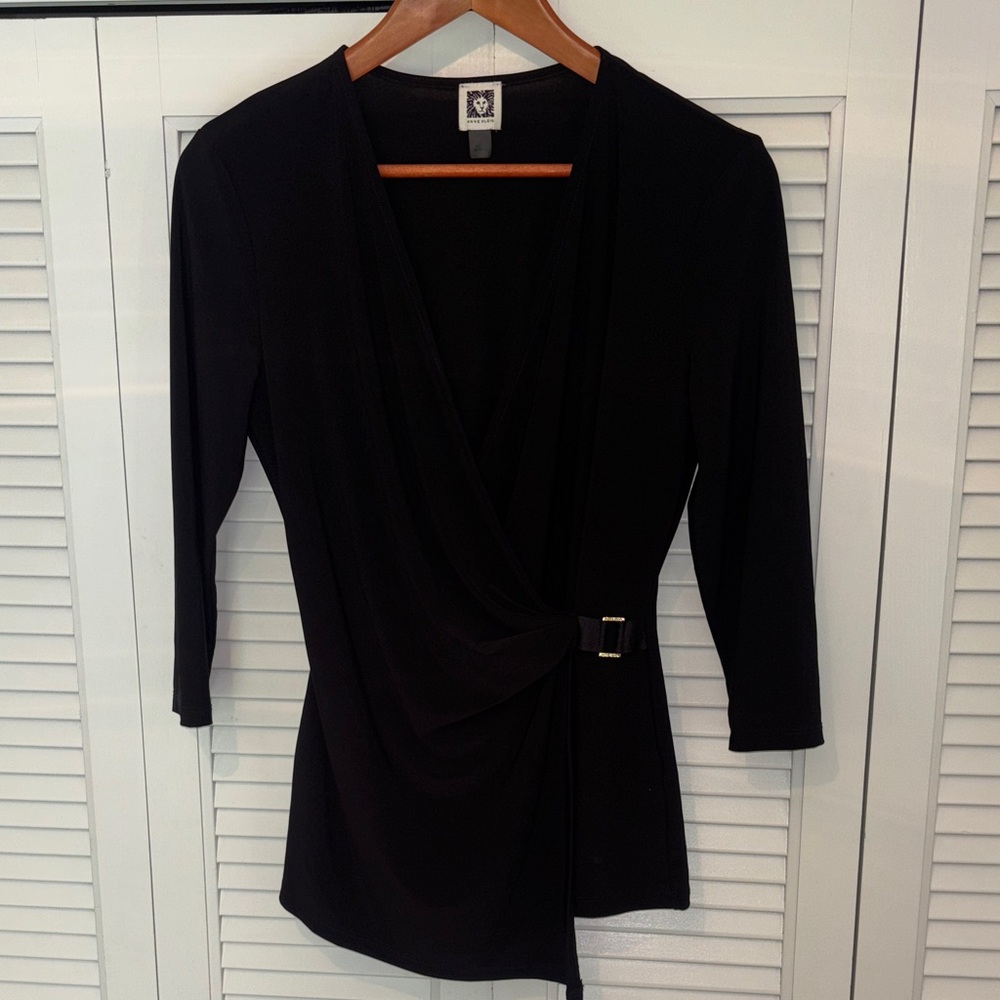 Anne Klein Black Wrap Blouse